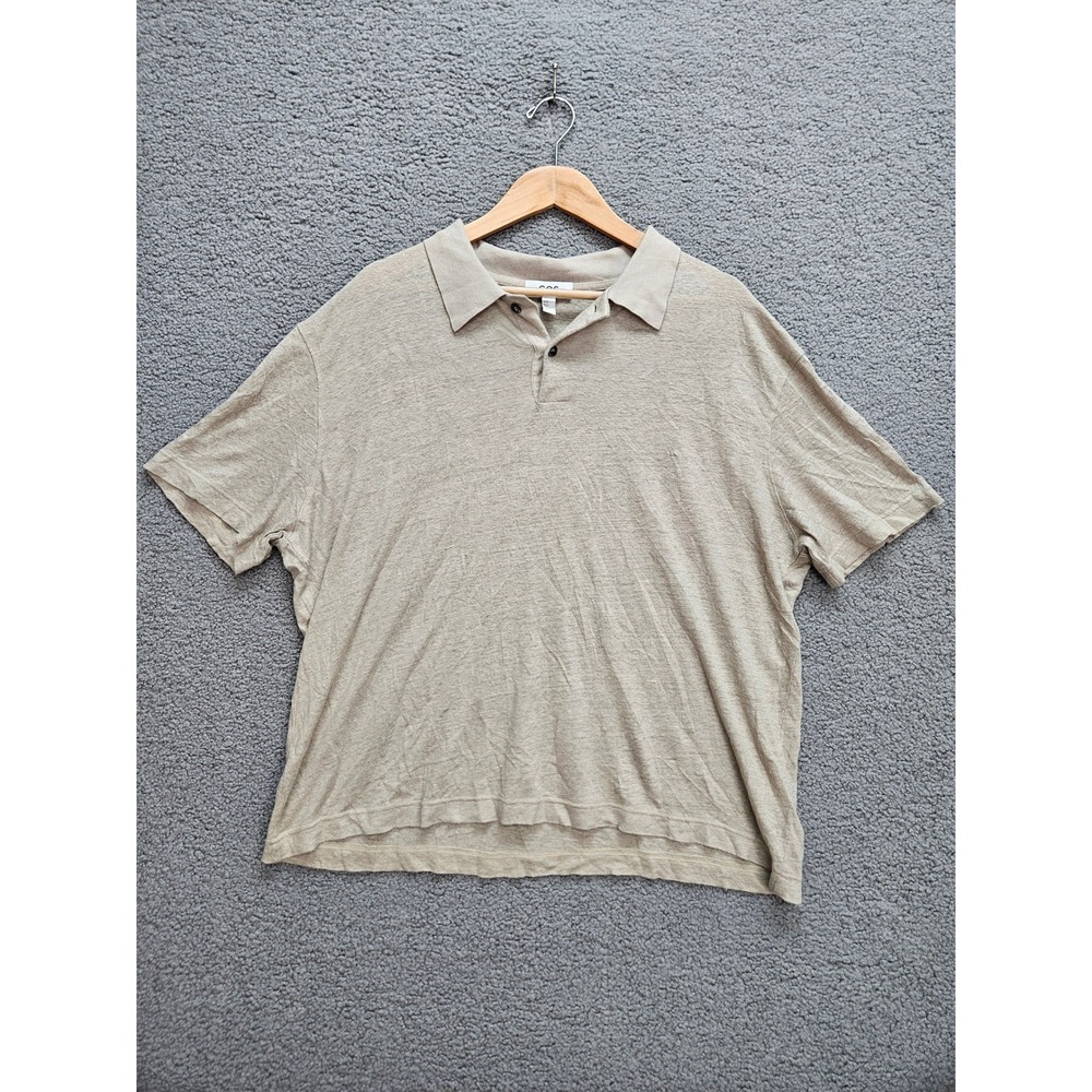 COS Polo XL Beige 100% Linen Relaxed Slub Minimalist Quiet Luxury Resort Coastal